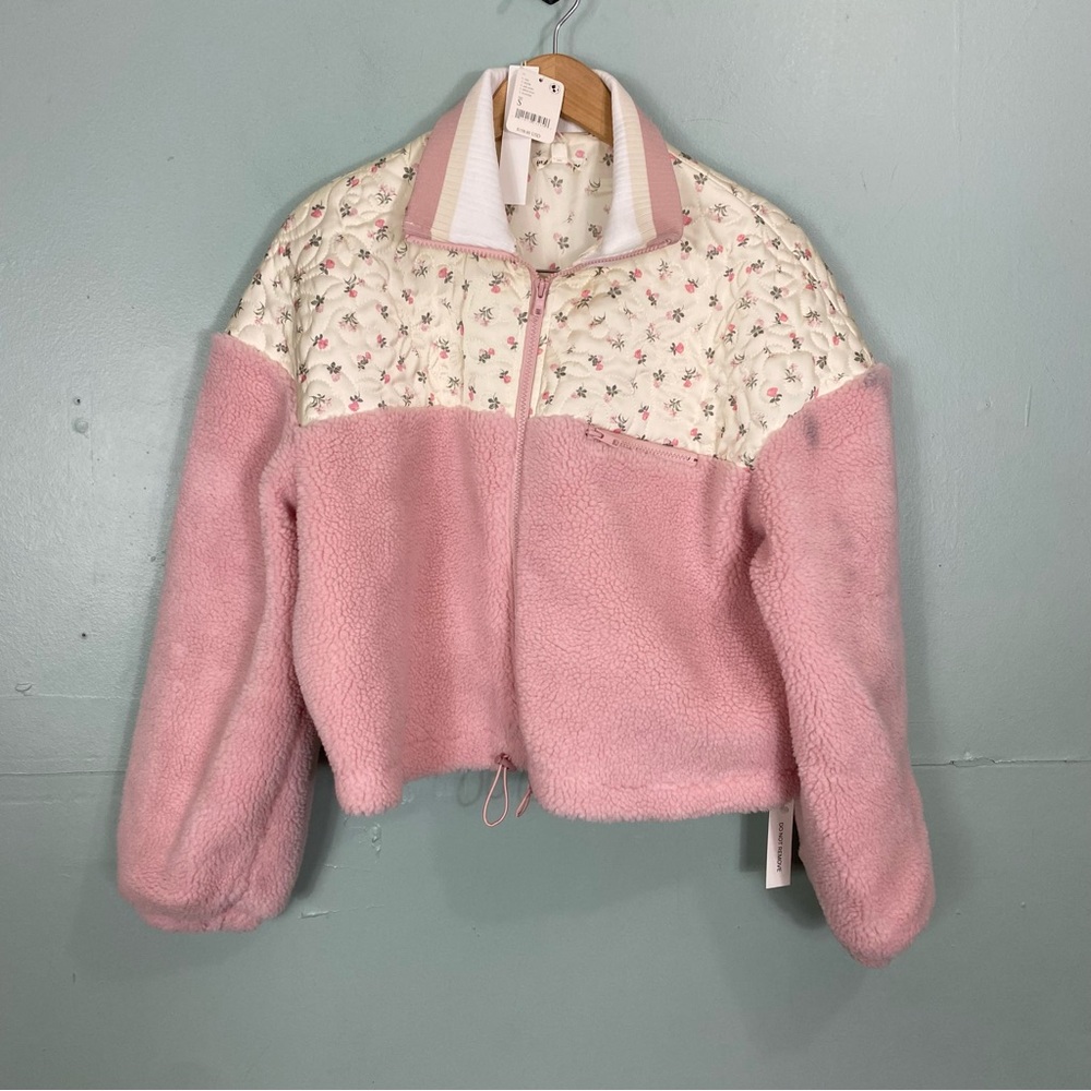 For Love & Lemons Saide Pink Jacket Floral Quilted FLAWED FLAWED Small‎